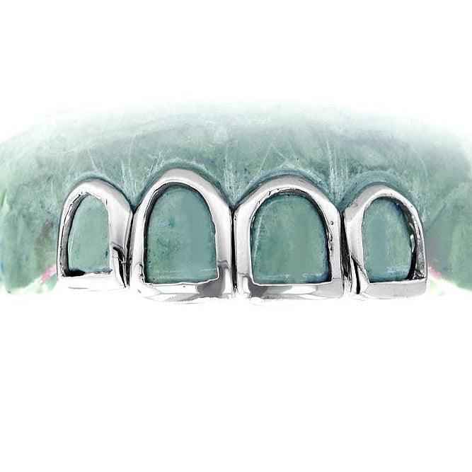 White Gold Four Tooth Open Face Grillz