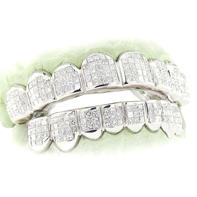 White Gold Princess Cut Invisible Set Full Grillz