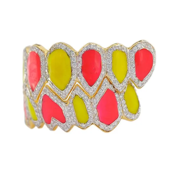 Neon Pink & Yellow Candy Diamond Pave Full Set