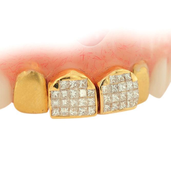 2 Piece Princess Cut Invisible Set Diamond Grillz