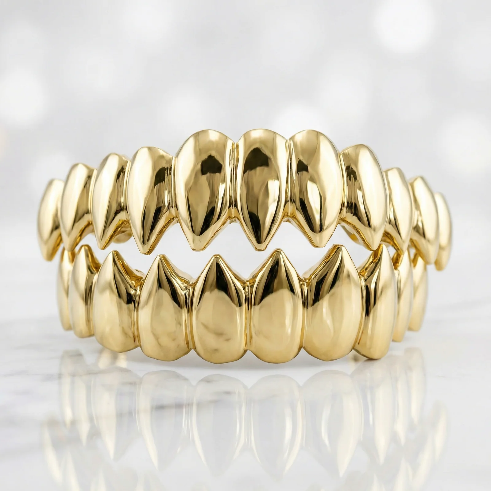 Solid Yellow Gold Fang Top and Bottom Set