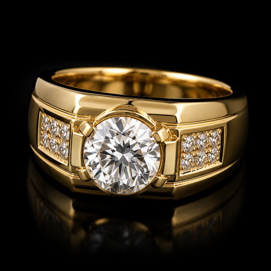 14k Gold Diamond Center Ring