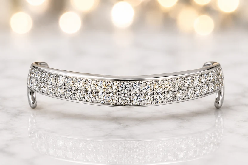 White Gold Three Row Diamond Pave Bar Grillz