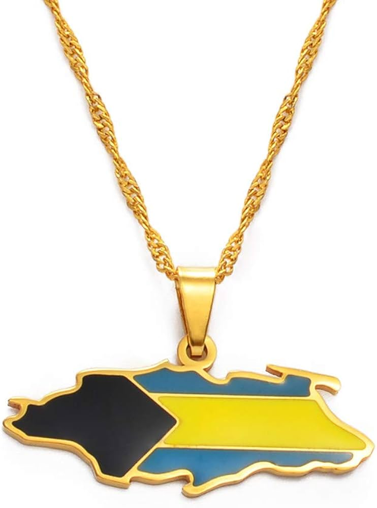 Bahamas Map Flag Pendant Necklace