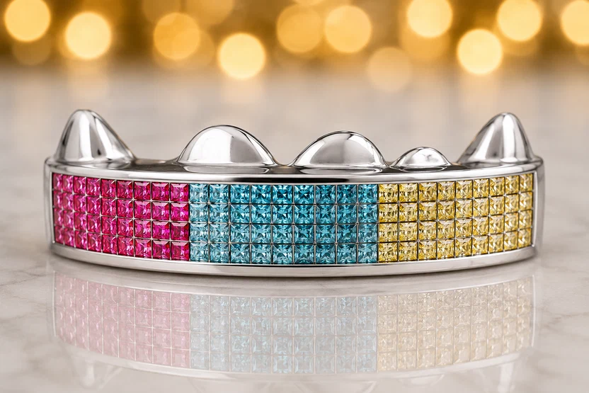 Pink, Blue & Yellow Invisible Set Fang Grillz