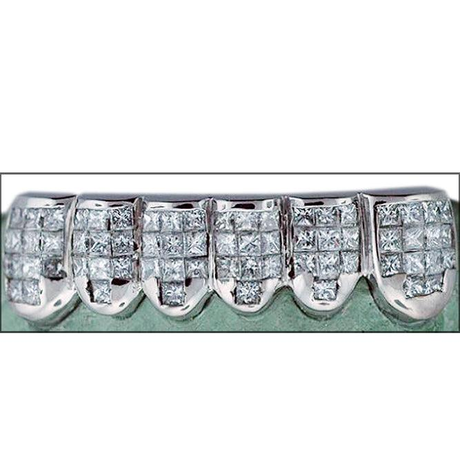 White Gold Princess Cut Invisible Set Bottom Grillz