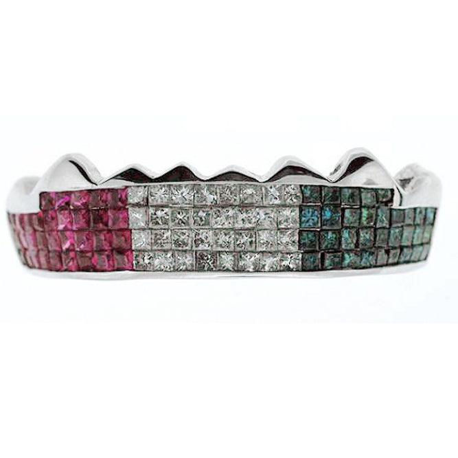 Ruby, White & Blue Diamond Invisible Set Grillz