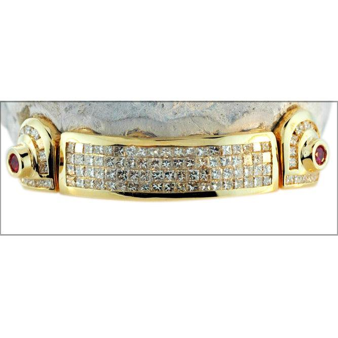 Yellow Gold Diamond Bar Grillz With Ruby Accents