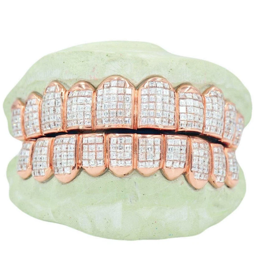 Rose Gold Princess Cut Invisible Set Full Grillz