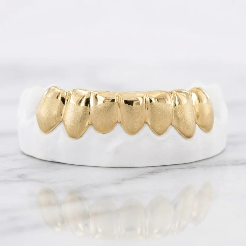 Solid Yellow Gold Satin Finish 8 Tooth Grillz