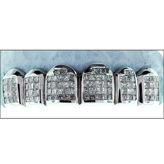 White Gold Princess Cut Invisible Set Top Grillz