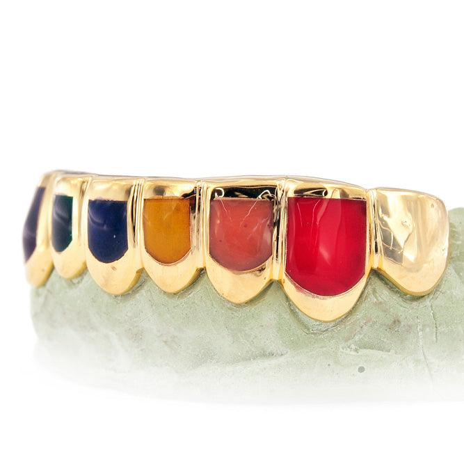 Multi Color Candy Painted Gold Top Grillz