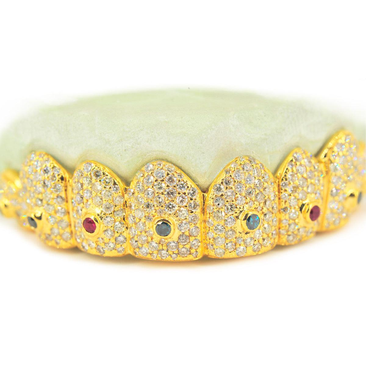 Diamond Pave Grillz With Ruby & Sapphire Accents