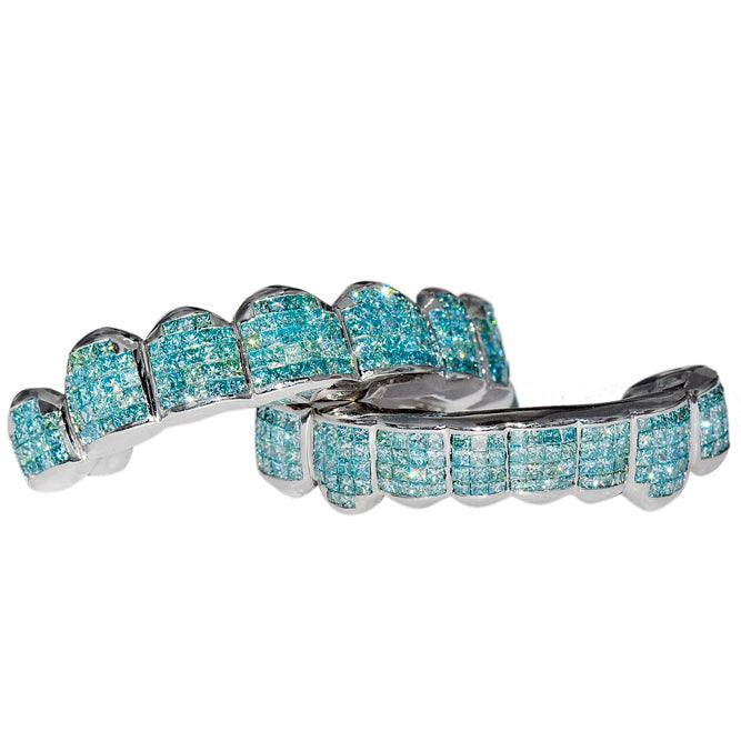 Ice Blue Diamond Invisible Set Full Grillz
