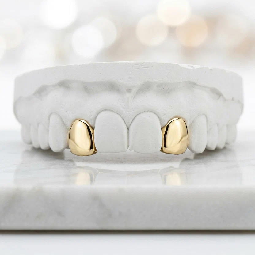 Solid Yellow Gold 2 Piece Top Grillz