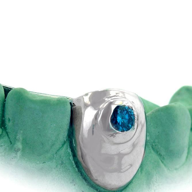 White Gold Single Cap With Blue Diamond