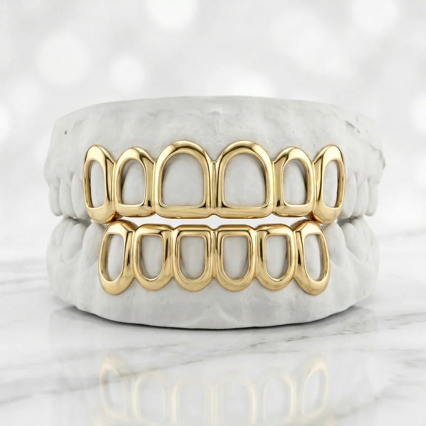 Open Face Gold Top & Bottom Grillz Set