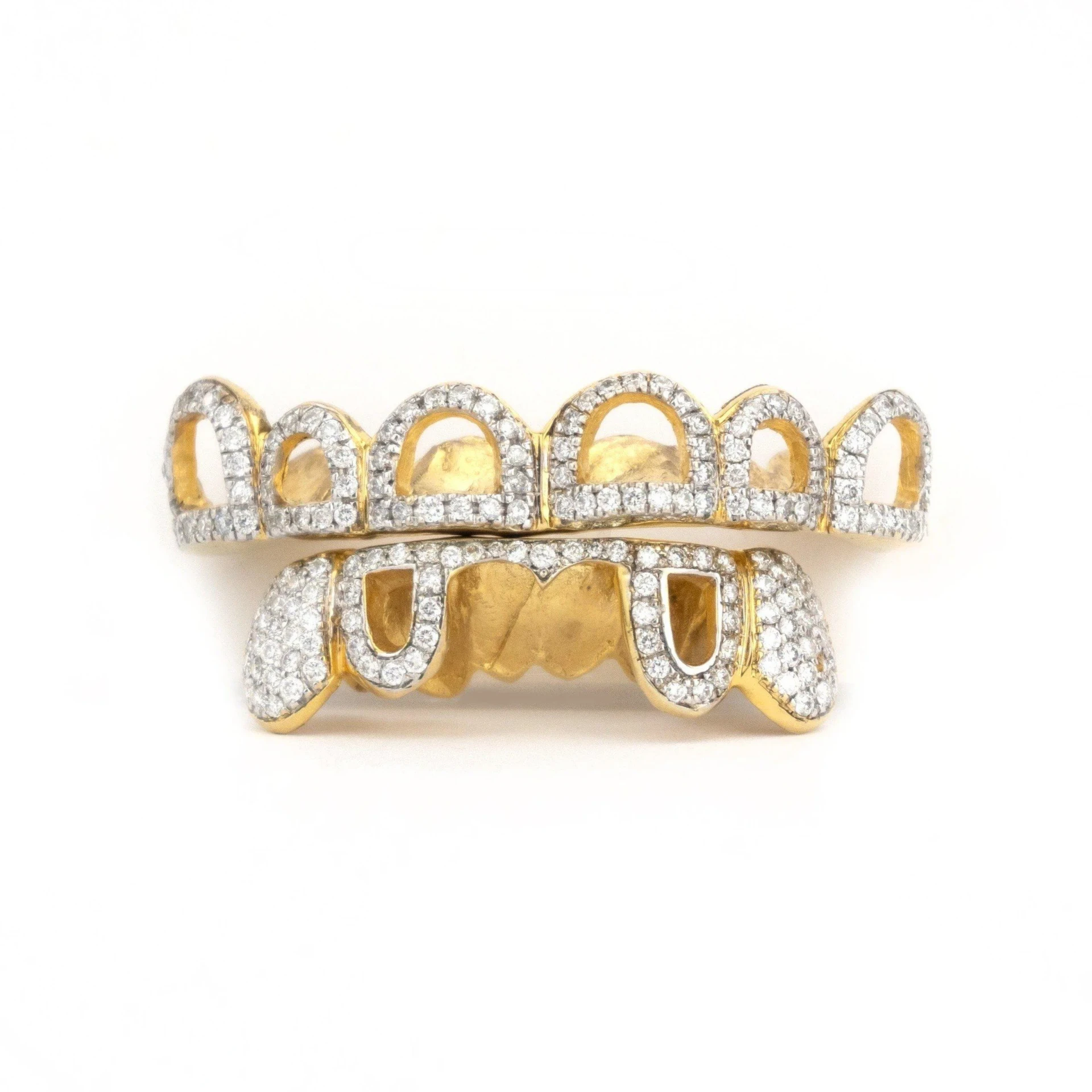 Yellow Gold Diamond Open Face Top and Bottom Set