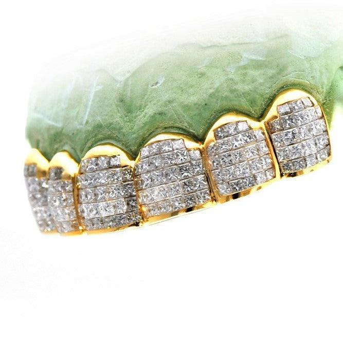 Yellow Gold Princess Cut Diamond Block Grillz