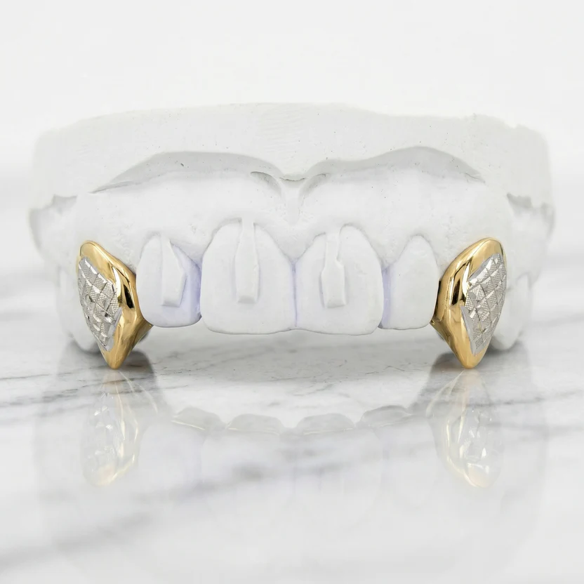 Two Tone Diamond Cut 2 Piece Fang Caps