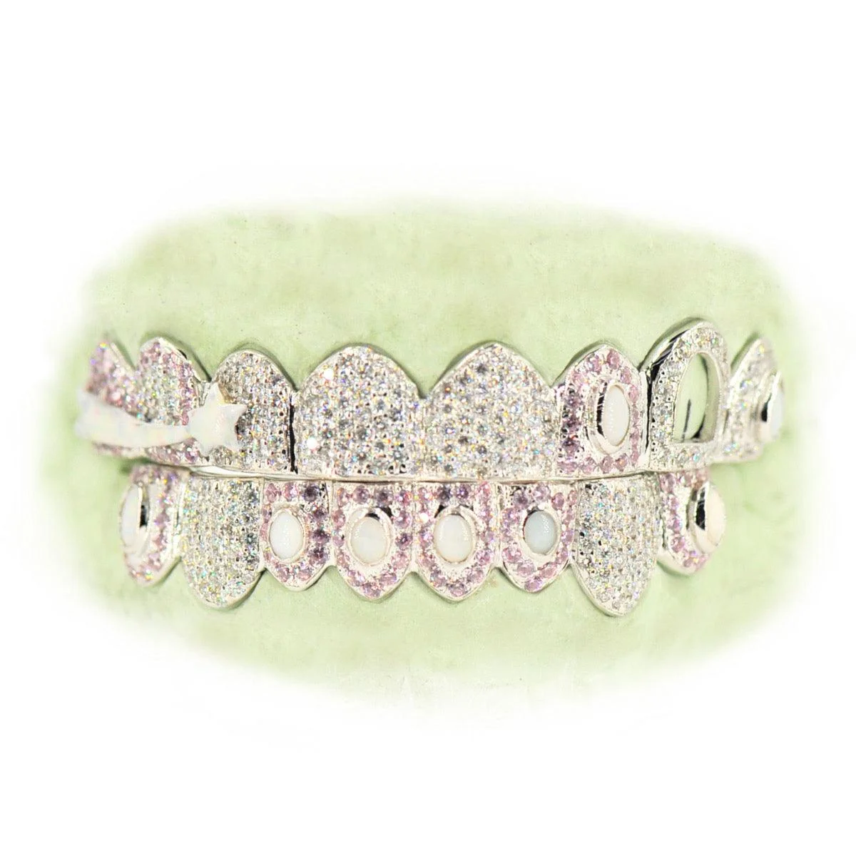 Pink & White Diamond Star Open Face Top and Bottom Set