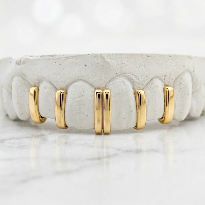 Yellow Gold Bar Grillz — 6 Piece Top
