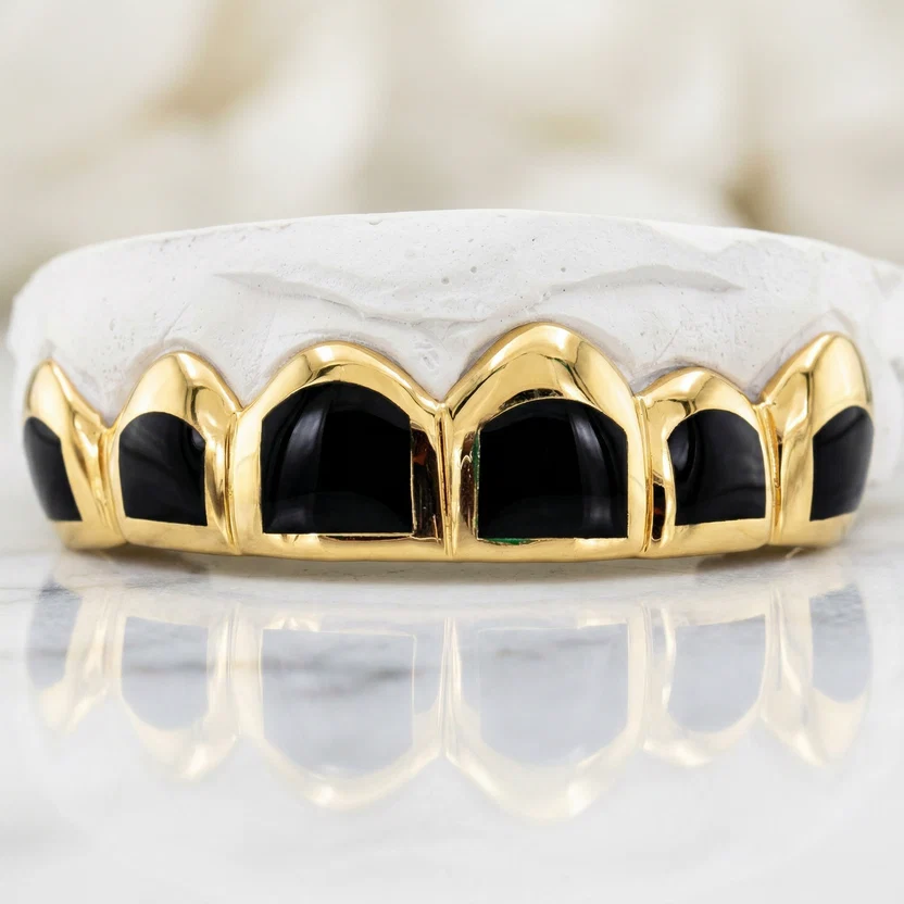 Black Onyx Inlay Yellow Gold Top Grillz