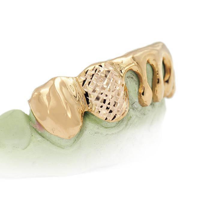 Rose Gold Drip Grillz with Diamond Cut Center