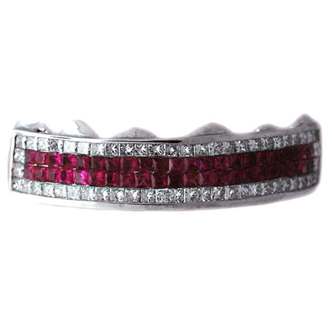 Ruby & White Diamond Striped Bar Grillz