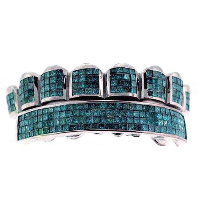 Teal Blue Diamond Invisible Set Top & Bar Grillz