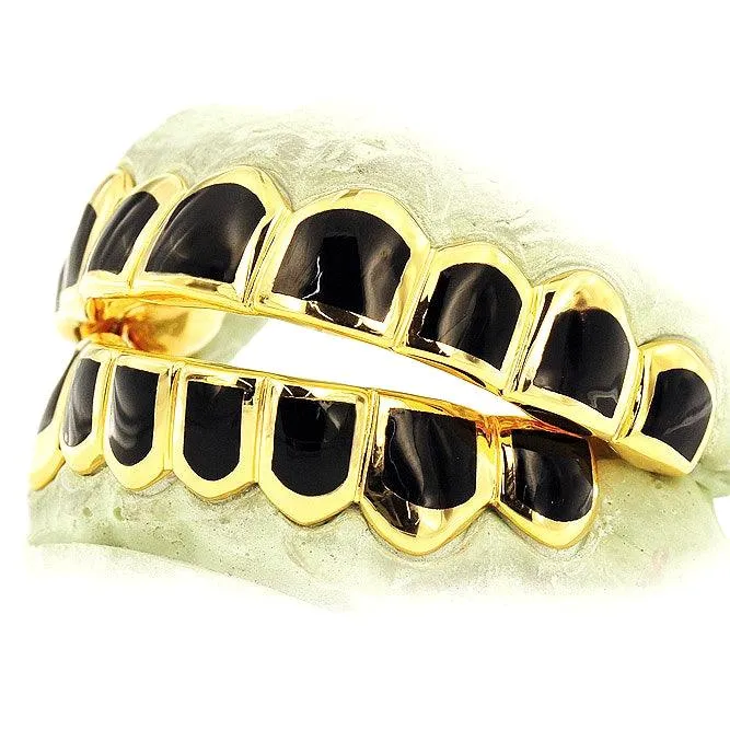 Yellow Gold Black Enamel Top and Bottom Set