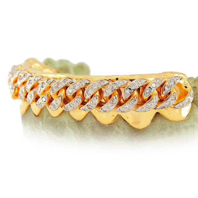 Two Tone Diamond Cuban Link Bar Grillz