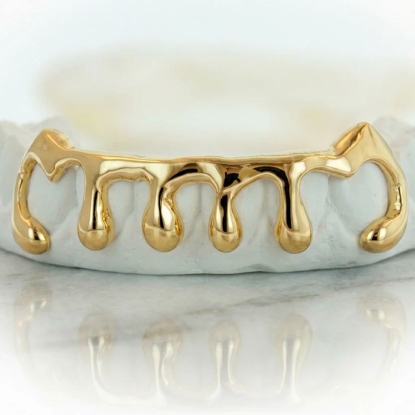 Solid Yellow Gold Drip Open Face Grillz