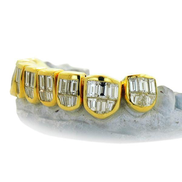 Yellow Gold Baguette Diamond 6 Piece Grillz