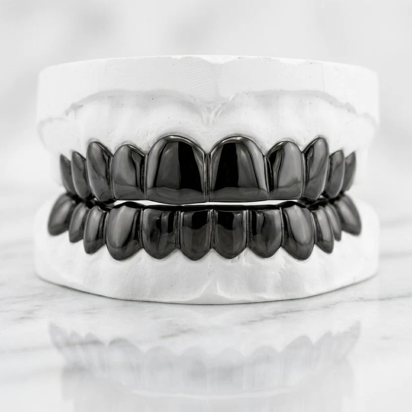 Black Rhodium Full Set Grillz — Top & Bottom